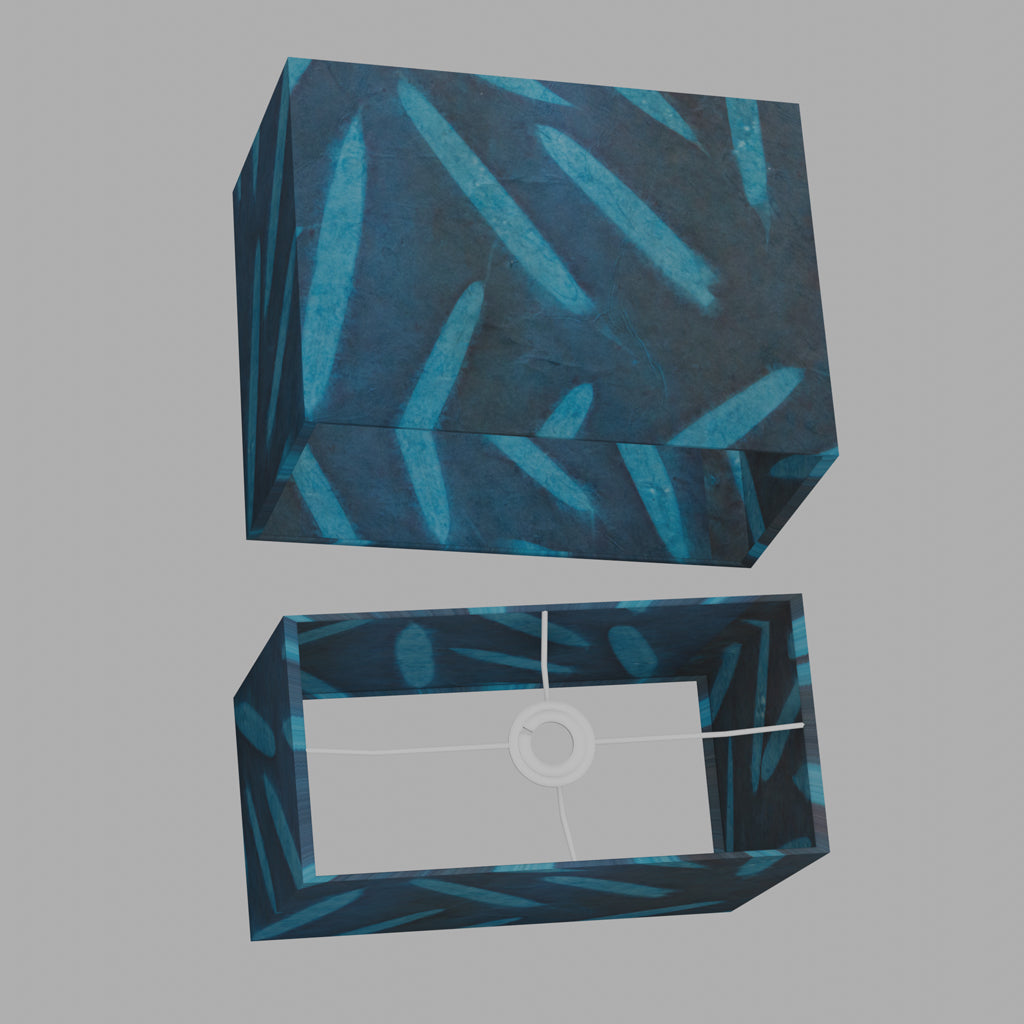 Rectangle Lamp Shade - P99 - Resistance Dyed Teal Bamboo, 40cm(w) x 30cm(h) x 20cm(d)