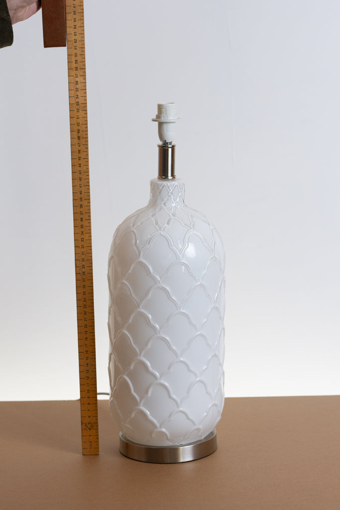 Pesa Tall Glass Touch Table Lamp Base in White Glass - Handmade Drum Lampshade (30cm x 30cm) B115 ~ Batik Salt Lake
