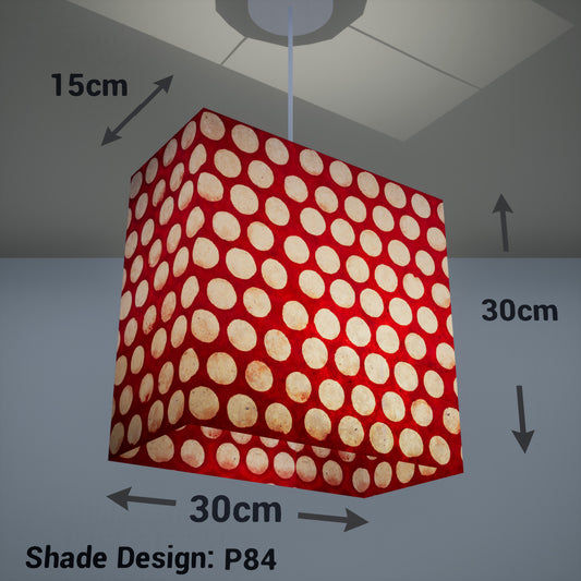 Rectangle Lamp Shade - P84 ~ Batik Dots on Red, 30cm(w) x 30cm(h) x 15cm(d)