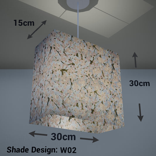 Rectangle Lamp Shade - W02 ~ Pink Cherry Blossom on Grey, 30cm(w) x 30cm(h) x 15cm(d) - Imbue Lighting
