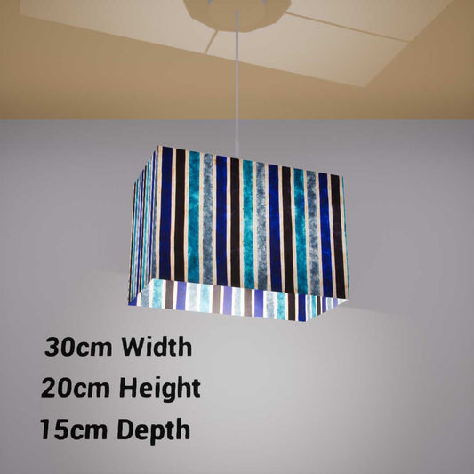 Rectangle Lamp Shade - P05 - Batik Stripes Blue, 30cm(w) x 20cm(h) x 15cm(d) - Imbue Lighting