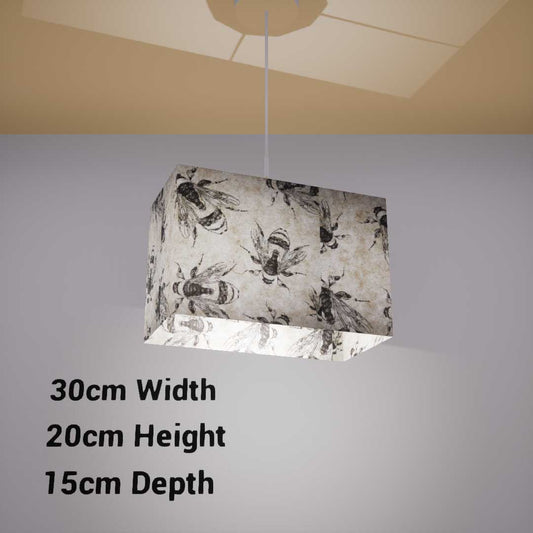 Rectangle Lamp Shade - P42 - Bees Screen Print on Natural Lokta, 30cm(w) x 20cm(h) x 15cm(d) - Imbue Lighting