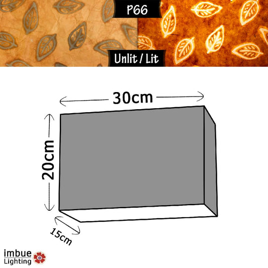 Rectangle Lamp Shade - P66 - Batik Leaf on Camel, 30cm(w) x 20cm(h) x 15cm(d) - Imbue Lighting