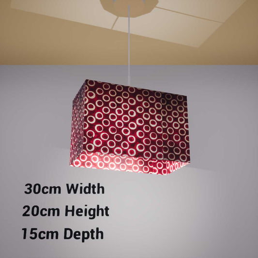 Rectangle Lamp Shade - P73 - Batik Red Circles, 30cm(w) x 20cm(h) x 15cm(d) - Imbue Lighting