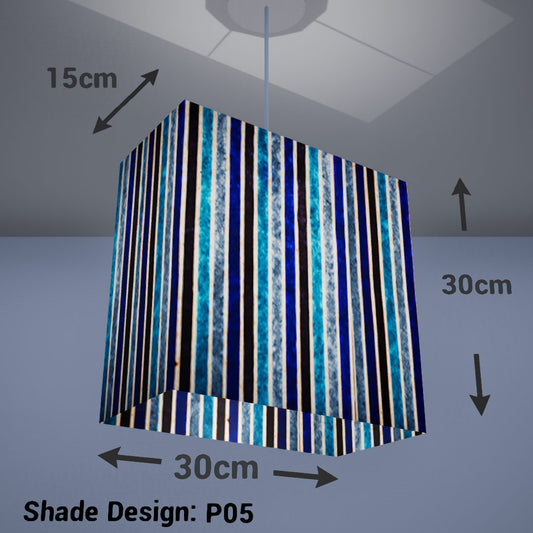 Rectangle Lamp Shade - P05 - Batik Stripes Blue, 30cm(w) x 30cm(h) x 15cm(d) - Imbue Lighting