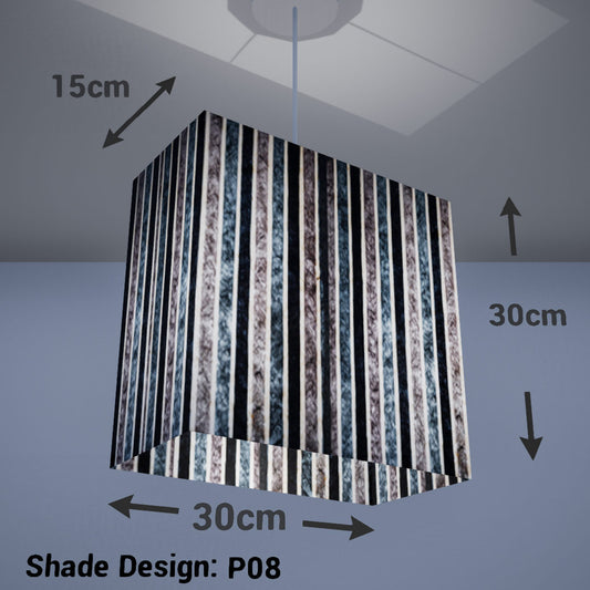 Rectangle Lamp Shade - P08 - Batik Stripes Grey, 30cm(w) x 30cm(h) x 15cm(d) - Imbue Lighting