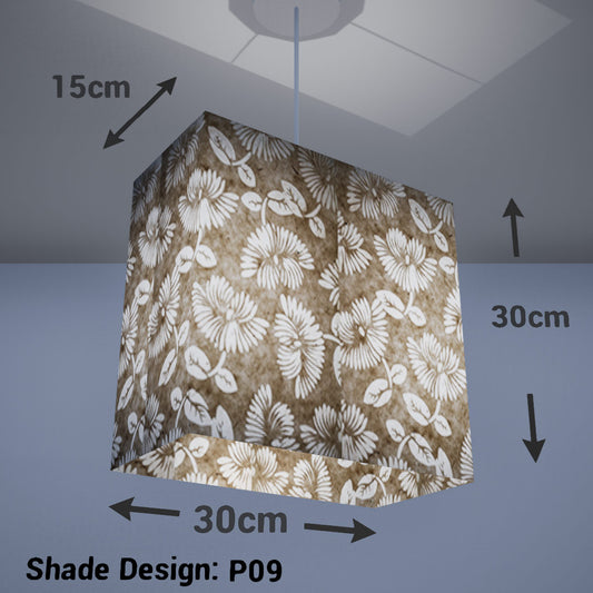 Rectangle Lamp Shade - P09 - Batik Peony on Natural, 30cm(w) x 30cm(h) x 15cm(d) - Imbue Lighting