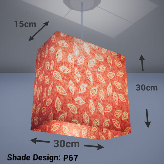 Rectangle Lamp Shade - P67 - Batik Leaf on Pink, 30cm(w) x 30cm(h) x 15cm(d) - Imbue Lighting