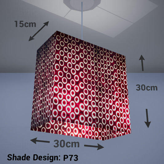 Rectangle Lamp Shade - P73 - Batik Red Circles, 30cm(w) x 30cm(h) x 15cm(d) - Imbue Lighting