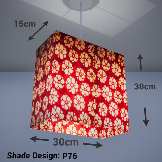 Rectangle Lamp Shade - P76 - Batik Star Flower Red, 30cm(w) x 30cm(h) x 15cm(d) - Imbue Lighting