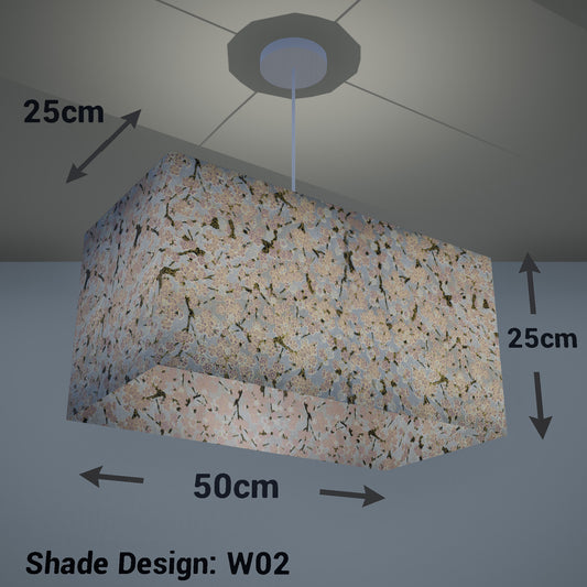 Rectangle Lamp Shade - W02 ~ Pink Cherry Blossom on Grey, 50cm(w) x 25cm(h) x 25cm(d) - Imbue Lighting