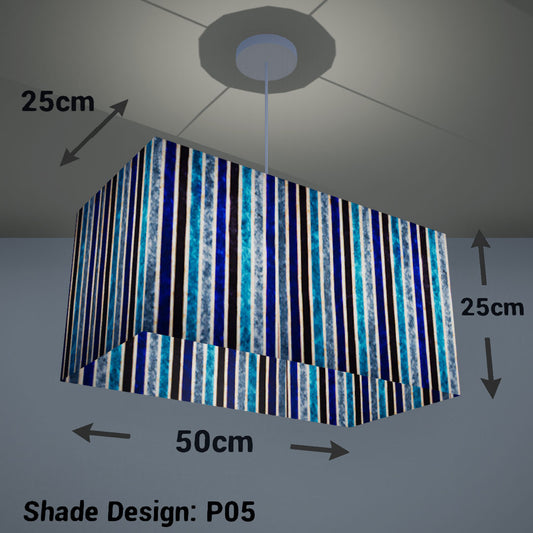 Rectangle Lamp Shade - P05 - Batik Stripes Blue, 50cm(w) x 25cm(h) x 25cm(d) - Imbue Lighting
