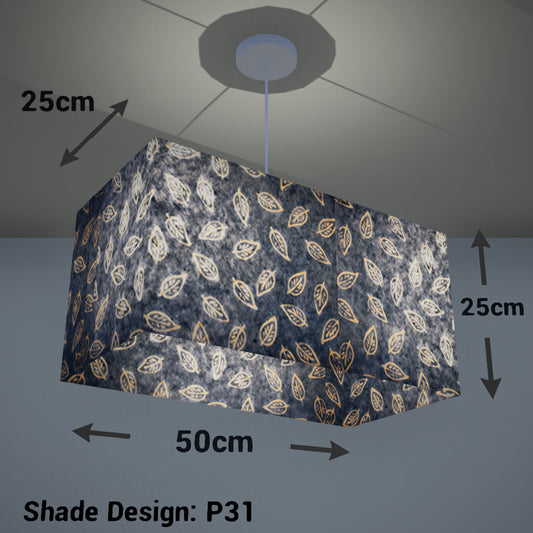 Rectangle Lamp Shade - P31 - Batik Leaf on Blue, 50cm(w) x 25cm(h) x 25cm(d) - Imbue Lighting