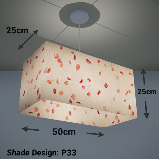Rectangle Lamp Shade - P33 - Rose Petals on Natural Lokta, 50cm(w) x 25cm(h) x 25cm(d) - Imbue Lighting