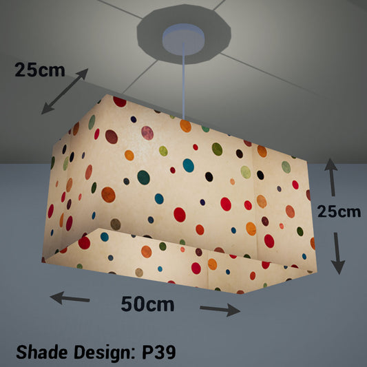 Rectangle Lamp Shade - P39 - Polka Dots on Natural Lokta, 50cm(w) x 25cm(h) x 25cm(d) - Imbue Lighting