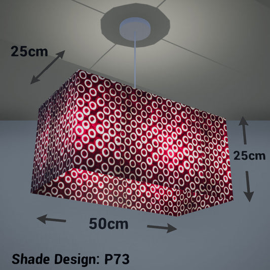 Rectangle Lamp Shade - P73 - Batik Red Circles, 50cm(w) x 25cm(h) x 25cm(d) - Imbue Lighting