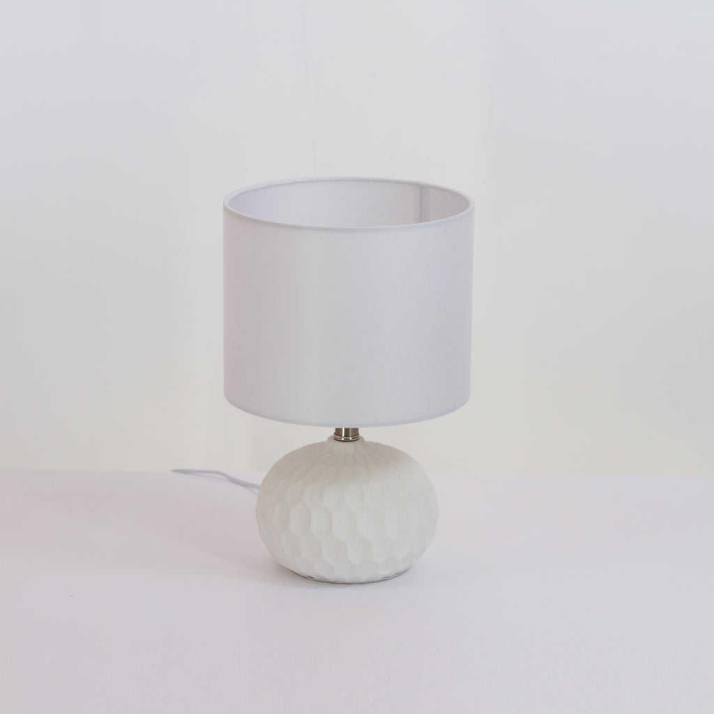 Rola Round Ceramic Table Lamp Base in White ~ Drum Lamp Shade 25cm(d) x 20cm(h) P47 ~ White Non Woven Fabric
