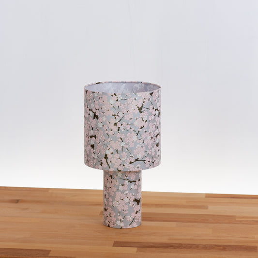 Matching Table Lamp Small with Drum Lamp Shade ~ Pink Cherry Blossom on Grey (W02)