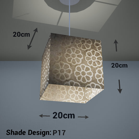 Square Lamp Shade - P17 - Batik Big Flower on Natural, 20cm(w) x 20cm(h) x 20cm(d) - Imbue Lighting