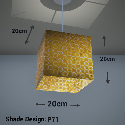 Square Lamp Shade - P71 - Batik Yellow Circles, 20cm(w) x 20cm(h) x 20cm(d) - Imbue Lighting
