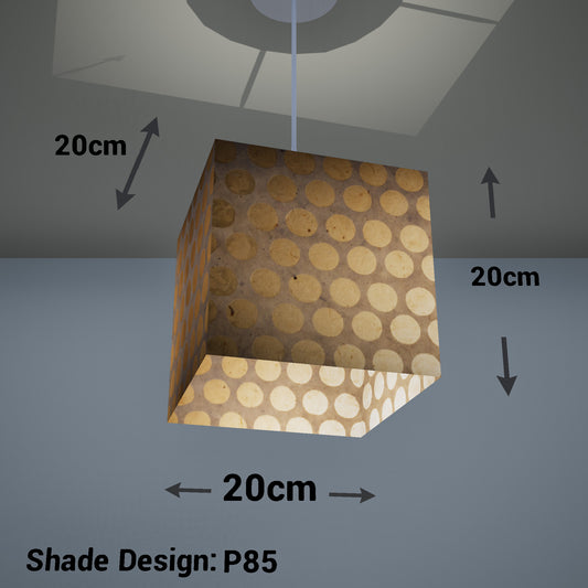 Square Lamp Shade - P85 ~ Batik Dots on Natural, 20cm(w) x 20cm(h) x 20cm(d)