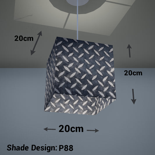 Square Lamp Shade - P88 ~ Batik Tread Plate Grey, 20cm(w) x 20cm(h) x 20cm(d)