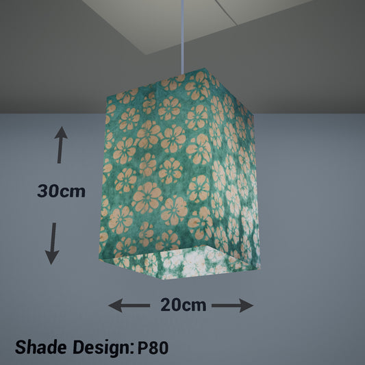 Square Lamp Shade - Batik Star Flower Sea Foam , 20cm(w) x 30cm(h) x 20cm(d)