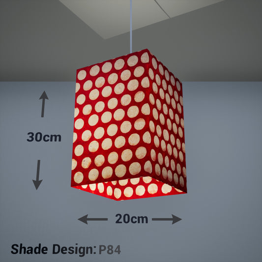 Square Lamp Shade - P84 ~ Batik Dots on Red, 20cm(w) x 30cm(h) x 20cm(d)