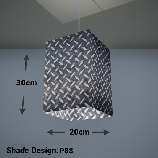 Square Lamp Shade - P88 ~ Batik Tread Plate Grey, 20cm(w) x 30cm(h) x 20cm(d)