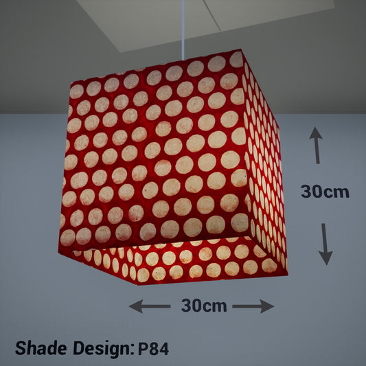 Square Lamp Shade - P84 ~ Batik Dots on Red, 30cm(w) x 30cm(h) x 30cm(d)