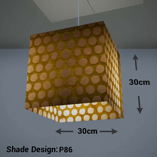 Square Lamp Shade - P86 ~ Batik Dots on Yellow, 30cm(w) x 30cm(h) x 30cm(d)