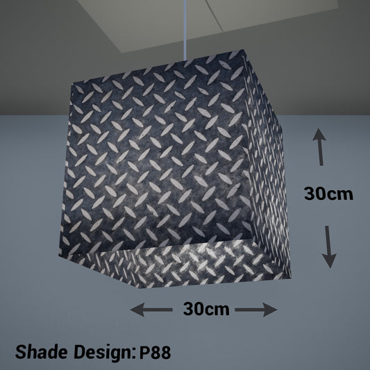 Square Lamp Shade - P88 ~ Batik Tread Plate Grey, 30cm(w) x 30cm(h) x 30cm(d)