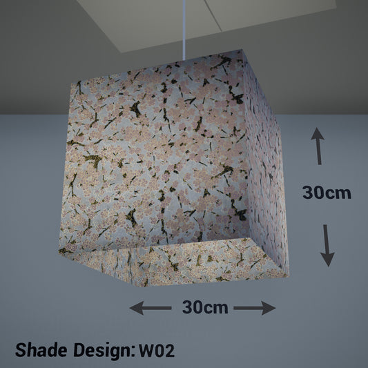 Square Lamp Shade - W02 ~ Pink Cherry Blossom on Grey, 30cm(w) x 30cm(h) x 30cm(d) - Imbue Lighting