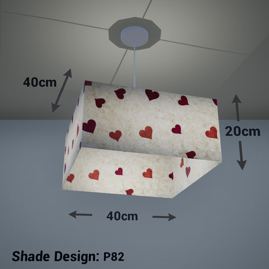 Square Lamp Shade - P82 ~ Hearts on Lokta Paper, 40cm(w) x 20cm(h) x 40cm(d) - Imbue Lighting