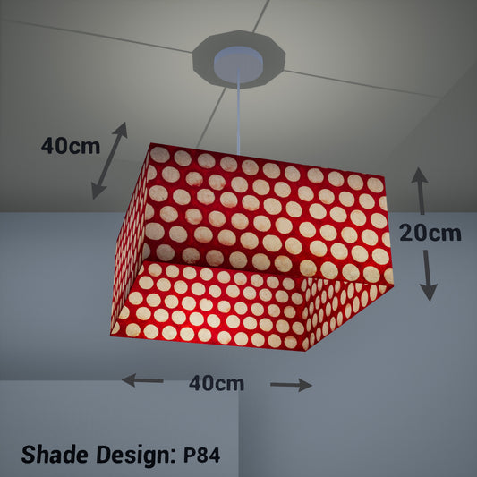 Square Lamp Shade - P84 ~ Batik Dots on Red, 40cm(w) x 20cm(h) x 40cm(d)
