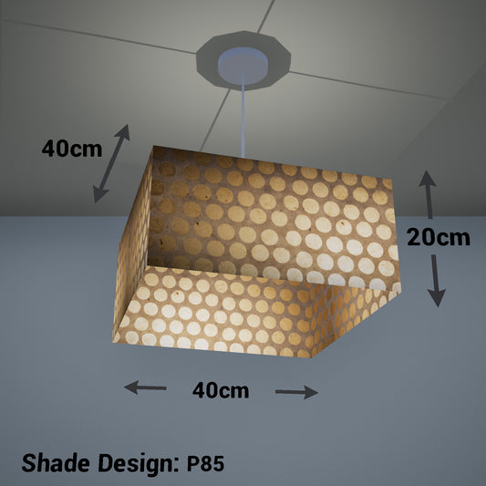 Square Lamp Shade - P85 ~ Batik Dots on Natural, 40cm(w) x 20cm(h) x 40cm(d)
