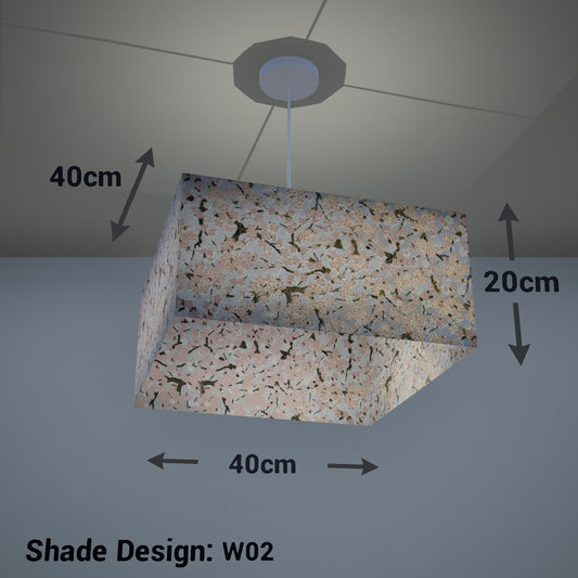 Square Lamp Shade - W02 ~ Pink Cherry Blossom on Grey, 40cm(w) x 20cm(h) x 40cm(d) - Imbue Lighting
