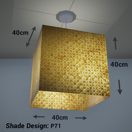 Square Lamp Shade - P71 - Batik Yellow Circles, 40cm(w) x 40cm(h) x 40cm(d) - Imbue Lighting