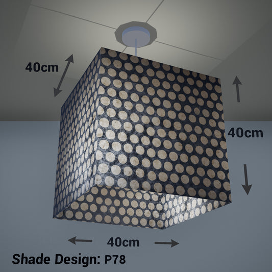 Square Lamp Shade - P78 - Batik Dots on Grey, 40cm(w) x 40cm(h) x 40cm(d) - Imbue Lighting