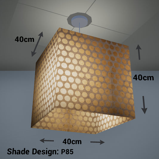 Square Lamp Shade - P85 ~ Batik Dots on Natural, 40cm(w) x 40cm(h) x 40cm(d)