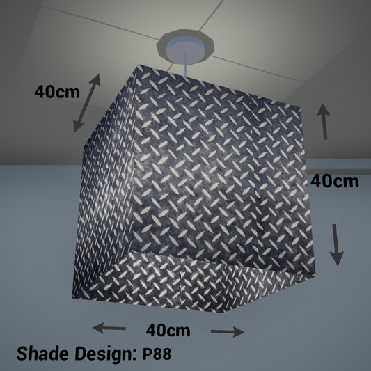 Square Lamp Shade - P88 ~ Batik Tread Plate Grey, 40cm(w) x 40cm(h) x 40cm(d)
