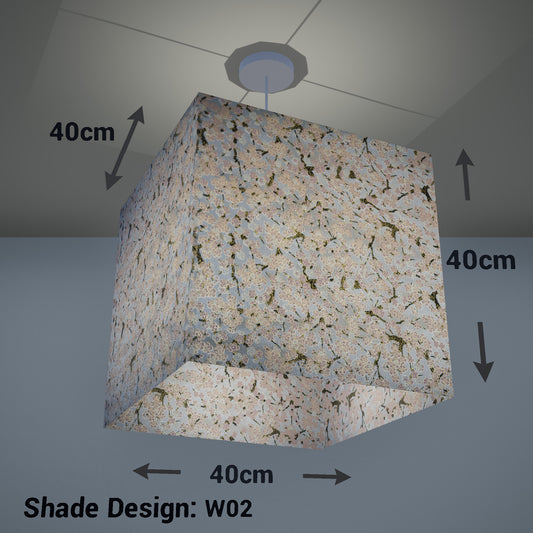 Square Lamp Shade - W02 ~ Pink Cherry Blossom on Grey, 40cm(w) x 40cm(h) x 40cm(d) - Imbue Lighting