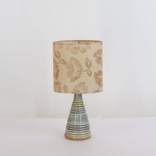 Stoneware Table Lamp Base with Blue/Green Glaze (P09) Batik Peony on Natural Oval Lampshade