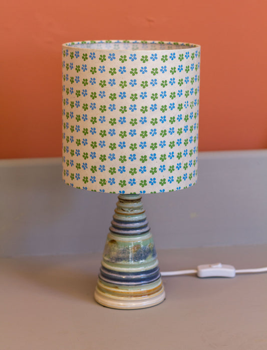 Stoneware Table Lamp Base - Seafoam & Blue - B100 Daisies Lamp Shade