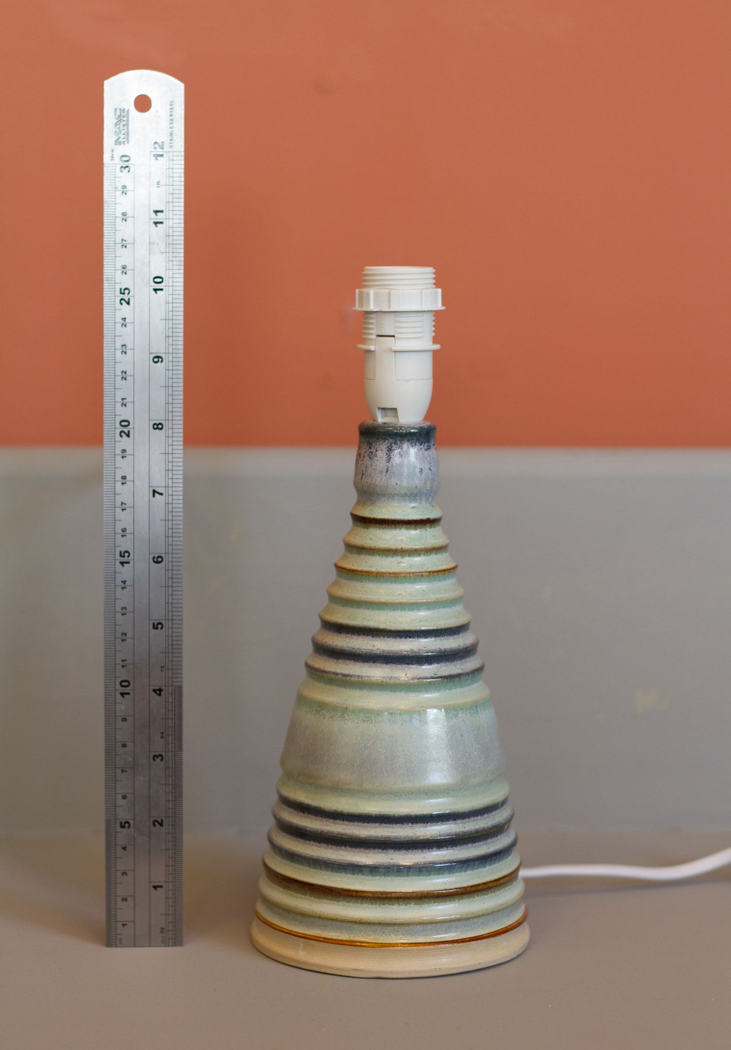 Stoneware Table Lamp Base - Seafoam & Blue - B100 Daisies Lamp Shade