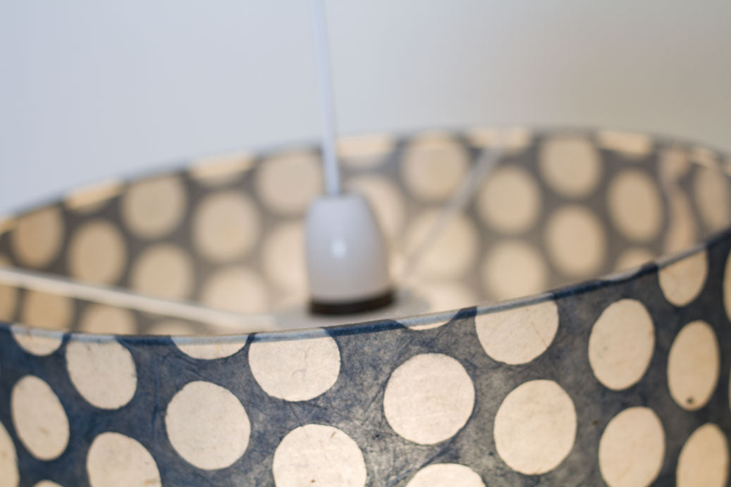 Drum Lamp Shade - P78 - Batik Dots on Grey, 30cm(d) x 30cm(h) - Imbue Lighting
