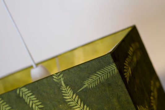 Rectangle Lamp Shade - P27 - Resistance Dyed Green Fern, 50cm(w) x 25cm(h) x 25cm(d)
