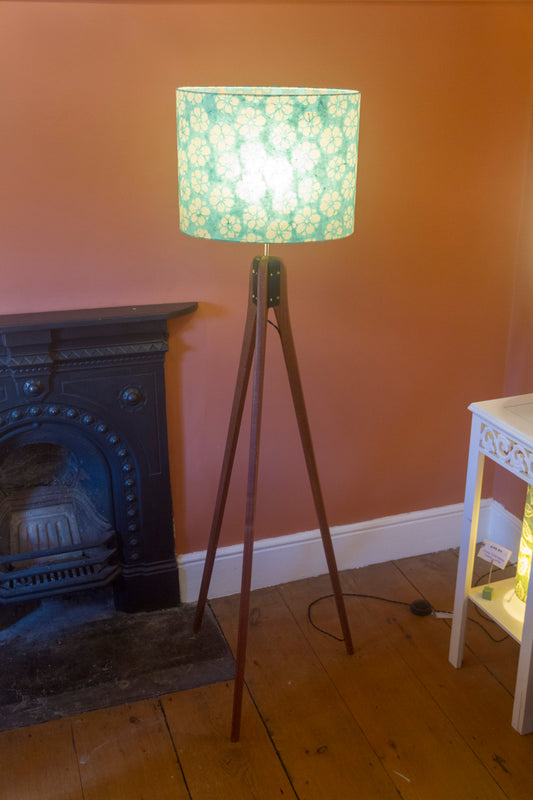 Sapele Tripod Floor Lamp - P80 ~ Batik Star Flower Sea Foam