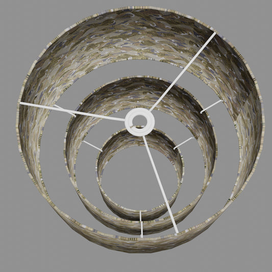 3 Tier Lamp Shade - W03 - Gold Waves on Greys, 40cm x 20cm, 30cm x 17.5cm & 20cm x 15cm