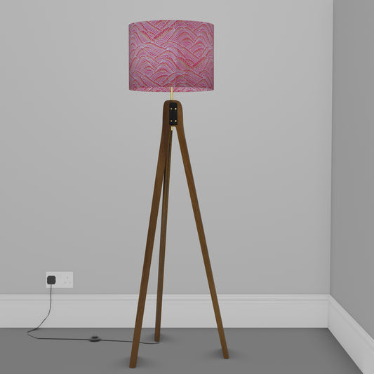 Sapele Tripod Floor Lamp - W04 ~ Pink Hills with Gold Flowers